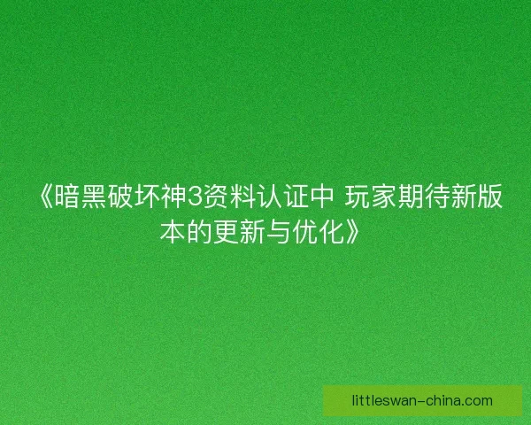 《暗黑破坏神3资料认证中 玩家期待新版本的更新与优化》